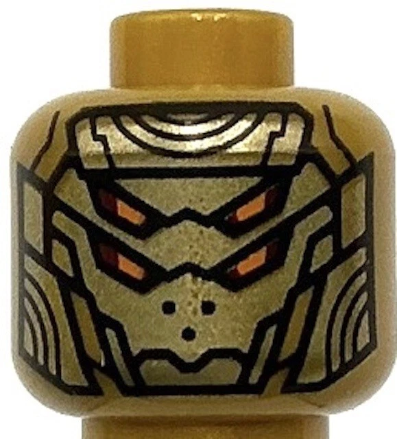 Lego New Pearl Gold Minifigure Head Alien Robot w/ Gold Armor Plates Part - Image 1 of 1