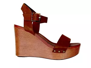 Mia Women Sienna Wedge Sandals Brown Faux Leather Ankle Strap 10M NWOB - Picture 1 of 11