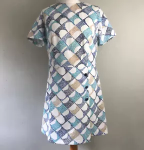 LOFT vintage 1960s short dress 12/14 Short sleeves A-line skirt Lined Diolen - Picture 1 of 7