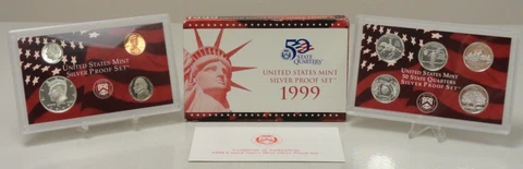1999 United States 90% silver 9 coin proof set, box and certificate #70212-001 Cover