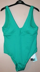 LADIES M&S SECRET SLIMMING SWIMSUIT REMOVABLE CUPS GREEN SIZE 16 - NEW - Picture 1 of 5