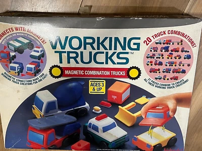 WORKING TRUCKS BUILDING MAGNETIC TOY VEHICLES CARS 27 PCS New n Box RARE Vintage - Image 1 of 4
