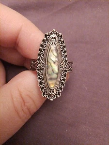 Abalone Shell resin covered Marquise cut Ring UK Size USA 9 and UK S ornate - Picture 1 of 4