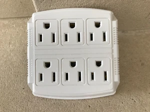  New 6 Way Plug Wall Outlet Power Strip Socket Grounded Beige Tan Splitter  - Picture 1 of 3