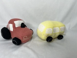 Cloud Island Plush 5" Red Tractor And Yellow Bus Polyester Knit Rattle Inside - Picture 1 of 18