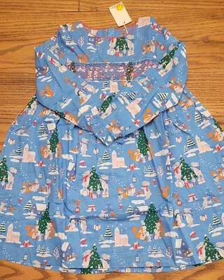 Novo Mini Vestido Boden Smocked - Natal Floresta Azul - tamanho 7-8 - Imagem 1 de 4