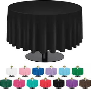 Black 6 Pack Plastic Table Cloth 84", Disposable round Tablecloth Table Cover, P - Picture 1 of 12