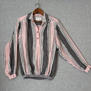 Blusa para mujer vintage años 80 Da-Rue bebé rosa blanco gris talla 16 rayas geométricas - Imagen 1 de 9