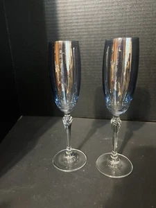 2- 9 Iridescent, Champagne Flute Glass Purple/Blue VTG - Picture 1 of 5