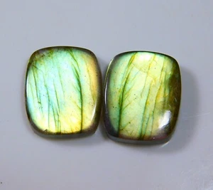20 Ct Natural Labradorite Pair Radiant Cabochon Earring Making Gemstone DG=310 - Picture 1 of 5