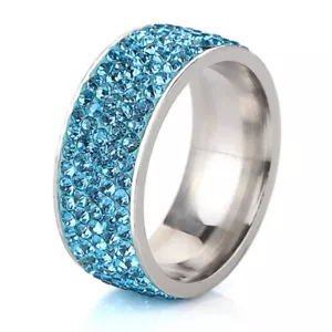 Rosa/Blau/Lila AAA CZ Silber Band 8 mm Herren Damen Edelstahl Ring Gr. 6-12 - Bild 1 von 9