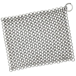 Cast Iron Skillet Cleaner Chainmail Scrubber Grill Scraper Stainless Steel 7X7 - Picture 1 of 8