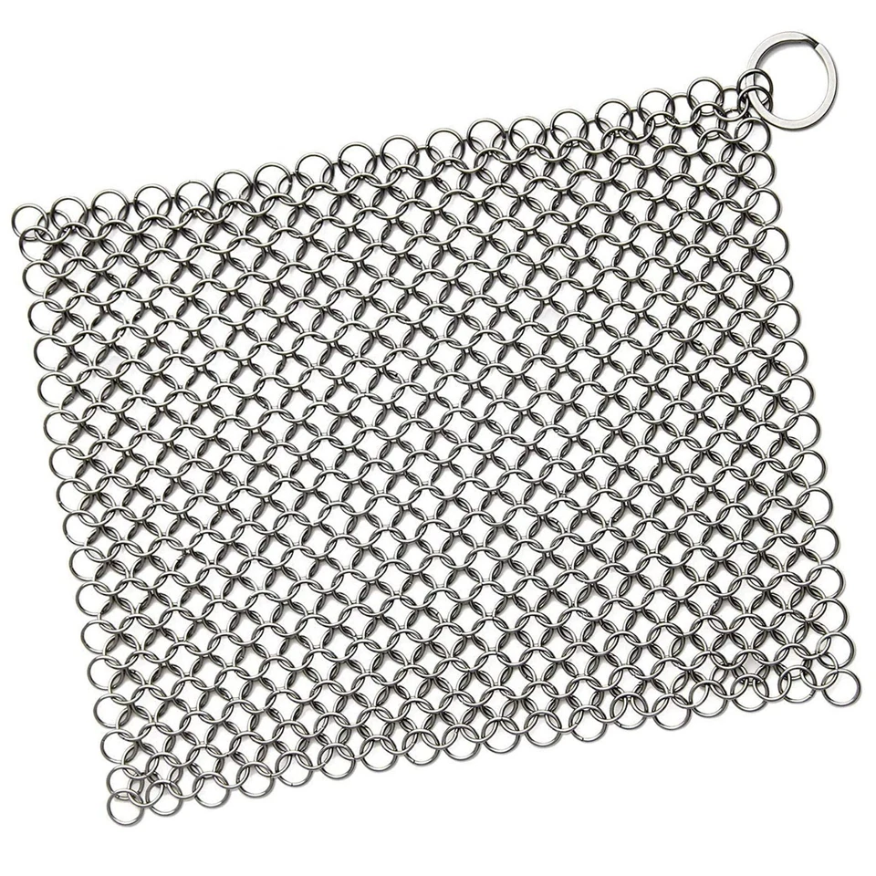 KRISP BEAUTY Cast Iron Skillet Cleaner Chainmail Scrubber Grill Scraper Stainless Steel 7X7