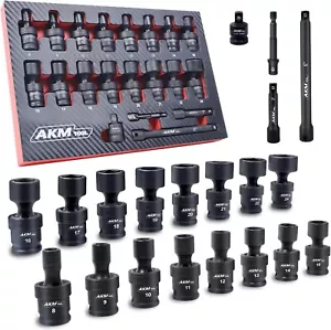 3/8 Drive Universal Impact Socket Set 20 Piece Swivel Socket Set Universal Joint - Picture 1 of 9
