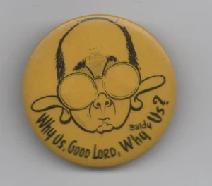 70er Jahre Gegenkultur Pinback Button mit Karikatur " Warum wir guter Herr Warum wir?" - Bild 1 von 1