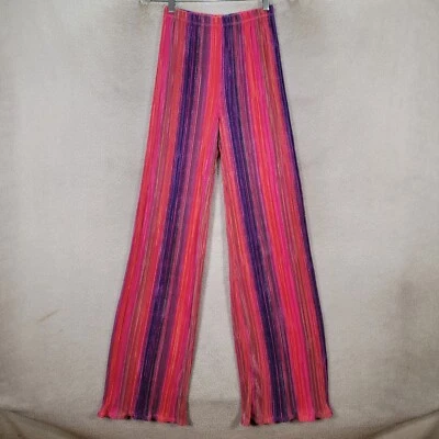 Pink Metallic Rainbow Pleated Pull On Retro Disco Trouser Womens Pants Size S - Image 1 of 4
