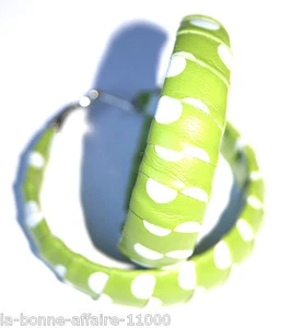 BOUCLES D'OREILLES BIJOUX FANTAISIE CREOLE vert simili cuir tendance soirée mode - Imagen 1 de 1