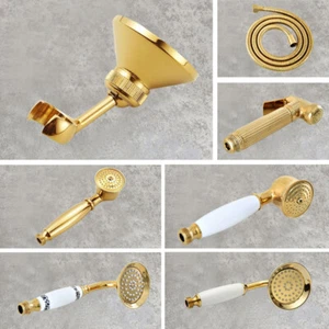 Gold Color Brass Handheld Shower Head Spray & Hand Shower Hose & Wall Bracket - Picture 1 of 16