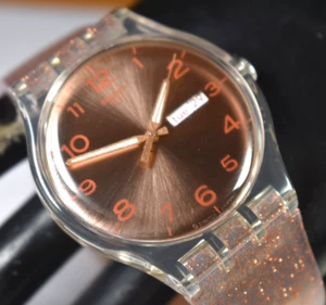 Vintage AG 2014 Swatch Swiss Watch Bronze Glitter w/ Date NEW BATTERY! - Picture 1 of 9