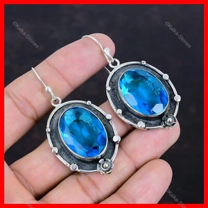 Venta de San Valentín Topacio Azul Suizo Natural Nuevos Pendientes Colgantes Plata de Ley 925 - Imagen 1 de 6