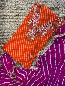 Orange Salwar Kameez Leheriya Anzug für Damen Punjabi Anzüge Hochzeit Party Kleid - Bild 1 von 4