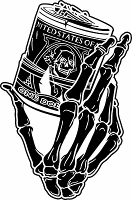 Calcomanía adhesiva vinilo ventana rollo dinero mano calavera esqueleto         Foto 1 de 3