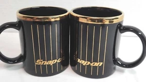 Vintage Snap On Ceramic Coffee Mug Black & Gold Striped - Picture 1 of 5