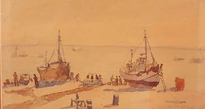 + Aquarelle retour de pêche Fuengirola goût Marin Marie - envoi Chandon + - Imagen 1 de 7