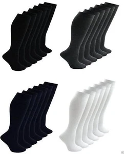 6 Girl Boy Knee High Long School Uniform Cotton Rich Socks Black Grey Navy White - Picture 1 of 5