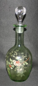 ancienne carafe Legras verre soufflé émaillé verte décors de fleurs fin XIX ème - Picture 1 of 5
