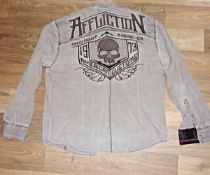 Affliction Shirt Mens Biker Gothic Skull Midnight Rambler DISTRESSED 2XL B8 - Picture 1 of 4