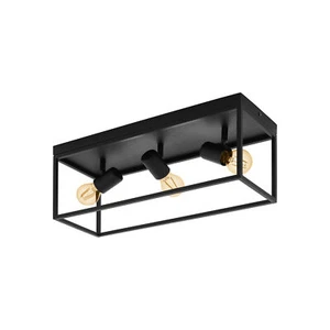 Unterputz Deckenleuchte Farbe schwarz offen Metallrahmen Box & Halter Birne E27 3x40W - Bild 1 von 2