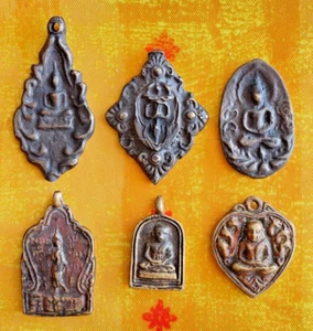 6 Plaque Votive amulette Thaï Bouddha Moine sacré en bronze brut Thaïlande brrr - Picture 1 of 14