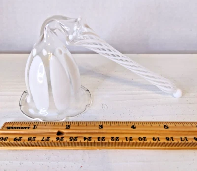  Glass Candle Snuffer White Swirl Hand Blown Glass Art Vintage - Image 1 of 4