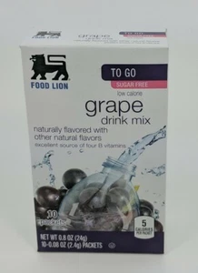 Food Lion Grape Drink Mix Low Calorie On-The-Go 5 boxes 50 sticks total BB31120 - Picture 1 of 6