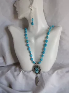 Ciondolo turchese e pepite della bella addormentata collana e orecchino set gioielli - Foto 1 di 4
