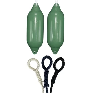 2 x HURRICANE Boat Fenders: Dark Green PM05 - FREE SPLICED END 10MM ROPE - Picture 1 of 2