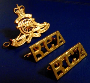 RCA Royal Canadian Artillery CANADA brass cap badge + shoulder board titles - Picture 1 of 2