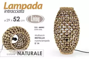 LAMPADA 52 CM PIANTANA DA TERRA LANTERNA VIMINI LUMETTO ABAT JOUR INTRECCIATA - Foto 1 di 2