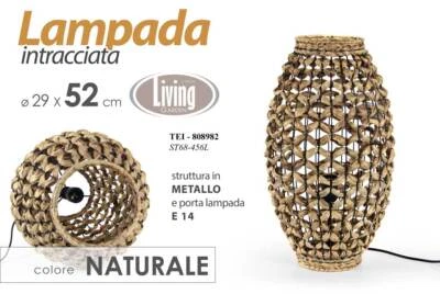 LAMPADA 52 CM PIANTANA DA TERRA LANTERNA VIMINI LUMETTO ABAT JOUR INTRECCIATA - Immagine 1 di 2