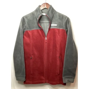 Columbia Fleece Jacket Kids L Gray Red Full Zip Pockets Soft Lightweight - Picture 1 of 7