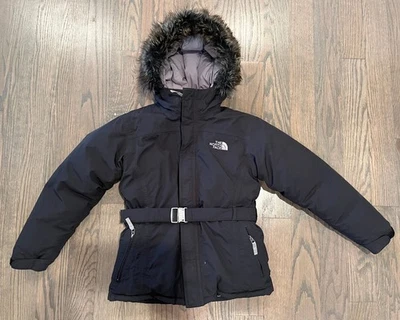 Girls The North Face 550 Black Faux Fur Hood Winter Puffer Jacket Coat L 14 16 - Image 1 of 4