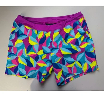 Lands End Multicolor Board Shorts Womens XL Bright Pink Blue Vibrant Neon Miami - Image 1 of 4