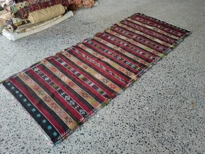 Vintage Turkish Kilim Rug 3.6x9.1 ft – Striped Boho Tribal Wool Handmade Runner - Picture 1 of 13