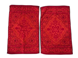 VTG Grand Baroque Red Damask Hand Towels Japan Cotton Hollywood Regency Set - Picture 1 of 4