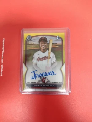 2023 Bowman Chrome Welbyn Francisca Auto 1st Yellow Refractor Guardians RC /75 - Image 1 of 2