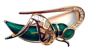 Broche prendedor vintage CHRISTIAN DIOR esmalte tono dorado estrás saltamontes - Imagen 1 de 4