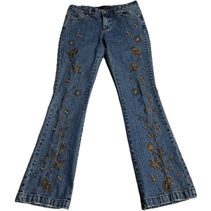 Y2K Vintage Willi Smith Jeans Women's 4 Flared with Floral Embroidery - Picture 1 of 7
