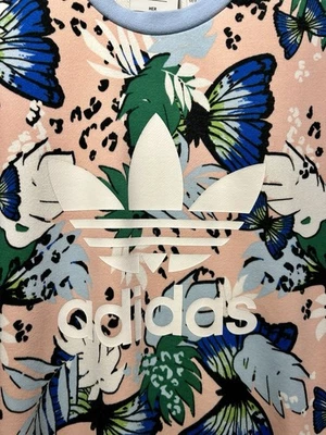 Adidas HER Girls Butterfly & Cheetah Print French Terry Sweatshirt Sz L14 EUC! - Image 1 of 4