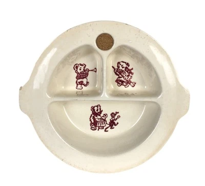 Antiguo plato de calentamiento de porcelana para bebé 3 secciones osos y monos Foto 1 de 4